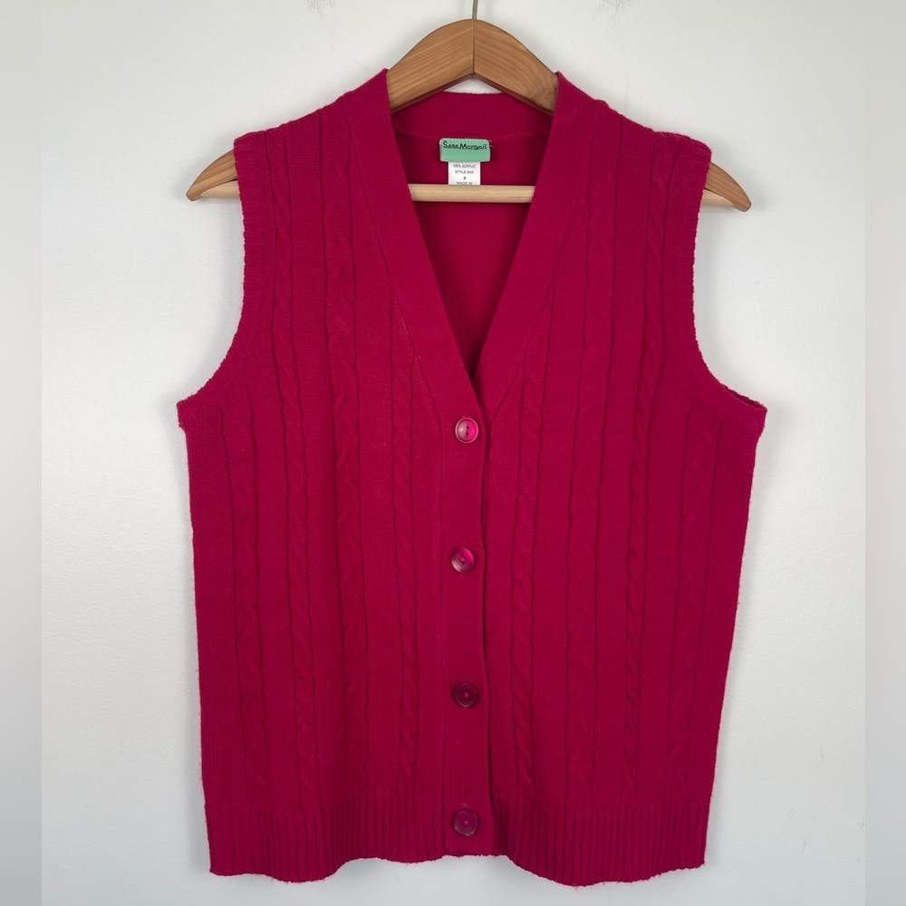 Vintage Hot Pink Cable Knit Sweater Vest Preppy Y2K Academia Grandpa Core